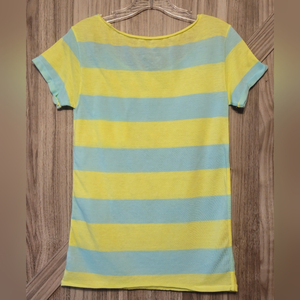 American Eagle Outfitters Striped Yellow and Blue T-Shirt